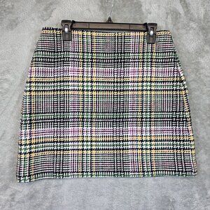 LOFT Skirt Womens 8 Multicolor Plaid Tweed Pencil Lined Zip Short Fall Work